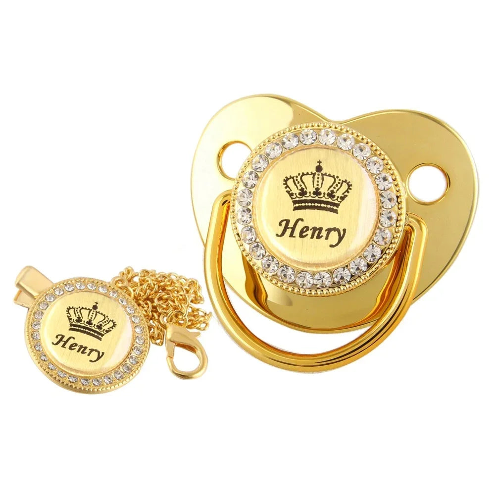 Customized Crown Name Baby Pacifier Dummy With Chain Clip 0-18 Months