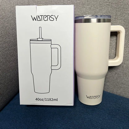 891/1182ml Insulated Mug With Handle And Straw Large Capacity 40oz Tumbler Stainless Steel Water Bottle Office Home Thermal Mug
