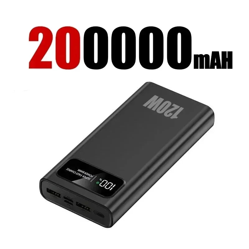 120W Fast Charging Powerbank Portable Digital Display 200000mAh Super Large Capacity External Battery For iPhone 16 Huawei MIJIA