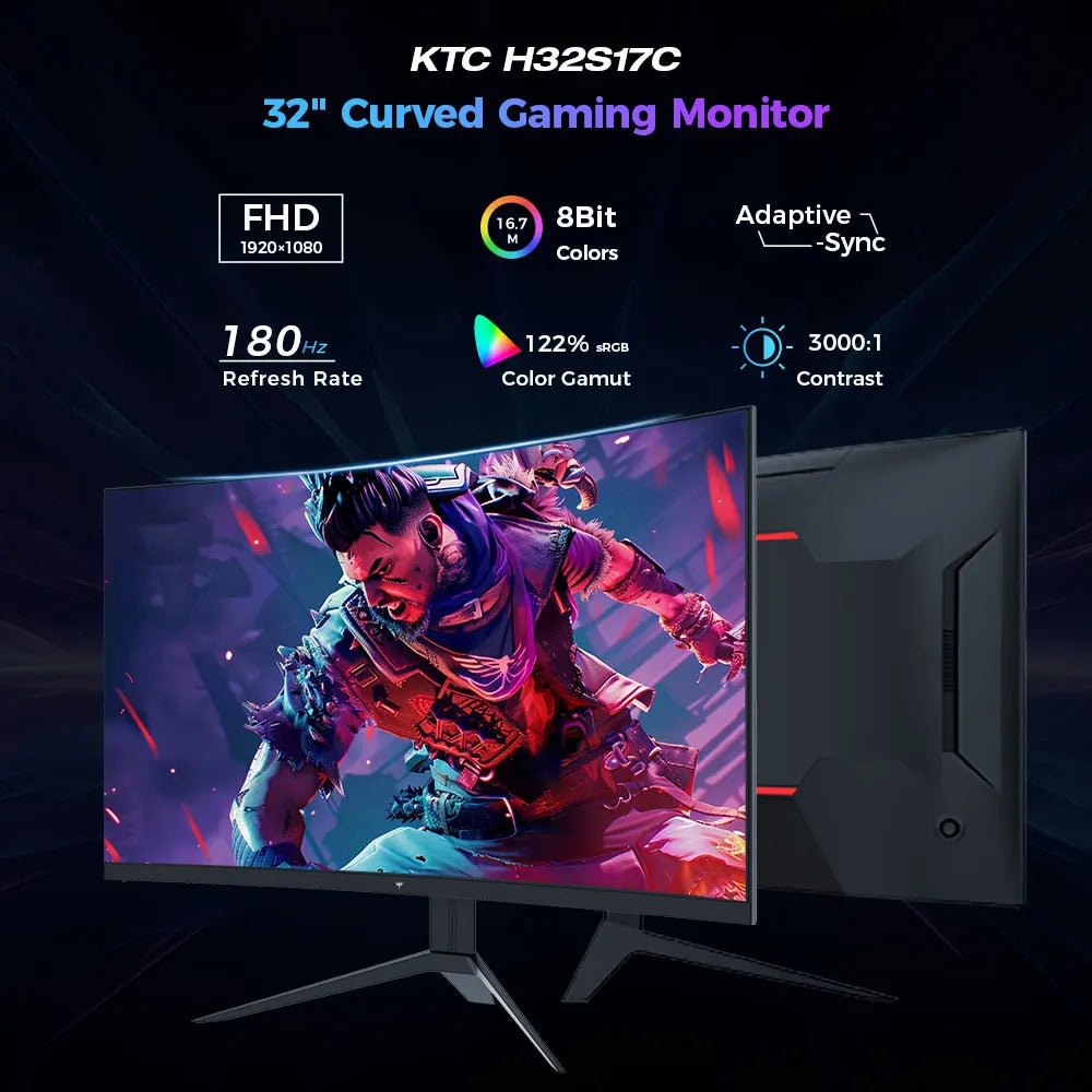 KTC 32inch H32S17C Curved Gaming Monitor,16:9Aspect Ratio,1920x1080@180HzResolution,16.7M 8Bit,32 Inch,180Hz Refresh Rate