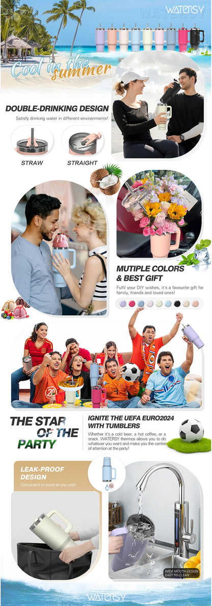 891/1182ml Insulated Mug With Handle And Straw Large Capacity 40oz Tumbler Stainless Steel Water Bottle Office Home Thermal Mug