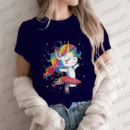 Unicorn Ballet T Shirt Women Dance Designer Anime Top Girl Graphic T Shirts Womens Funny Clothes Short Sleeve Clothing Dance Tee
