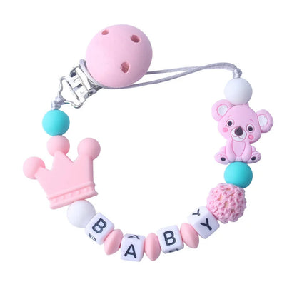 Handmade free personalized name silicone baby pacifier clip silicone crown koala pacifier chain holder baby safe teethin