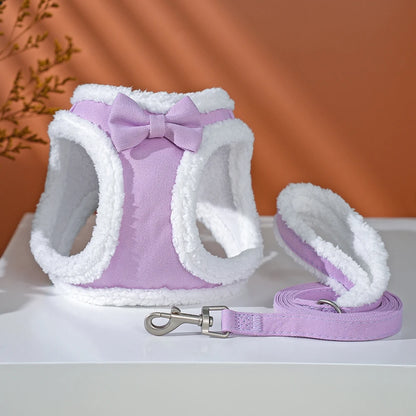 Winter Warm Pet Dog Harness Leash Set Soft Fur Padded Puppy Cat Harness Vest Thick Dogs Vest For Small Medium Dogs Chihuahua Pug