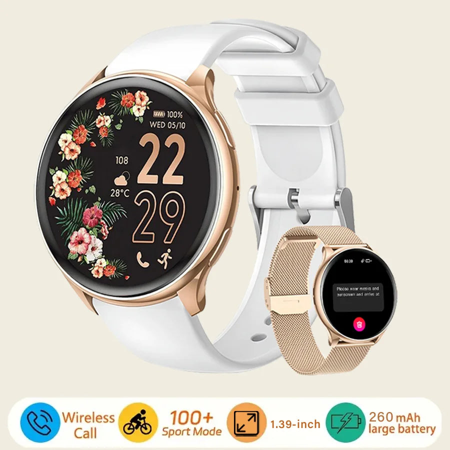 Smart watch for women, always-on display, IP67, fitness tracker with sleep monitoring/menstrual cycle, black gold