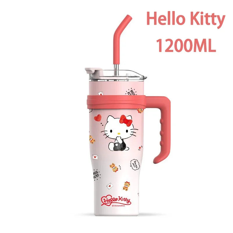 Sanrio Big Mac Insulated Cup 1200ml Vacuum Insulated Tumbler with Straw Cute Hello Kitty Kuromi Melody Thermos Hot and Cold