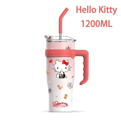 Sanrio Big Mac Insulated Cup 1200ml Vacuum Insulated Tumbler with Straw Cute Hello Kitty Kuromi Melody Thermos Hot and Cold