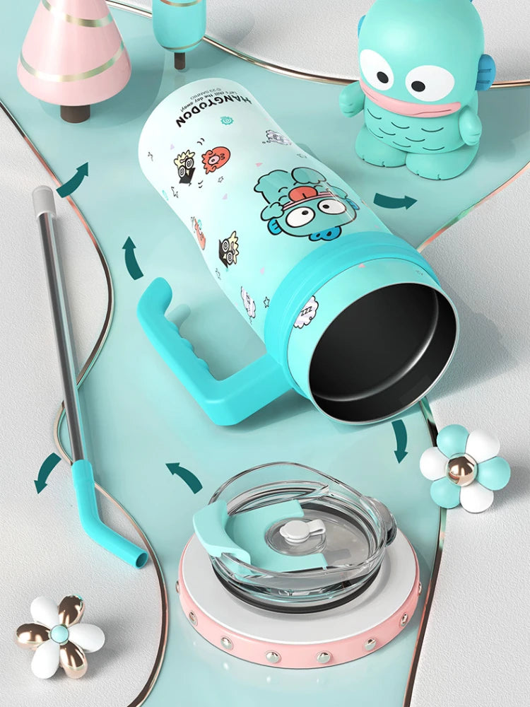 Sanrio Big Mac Insulated Cup 1200ml Vacuum Insulated Tumbler with Straw Cute Hello Kitty Kuromi Melody Thermos Hot and Cold