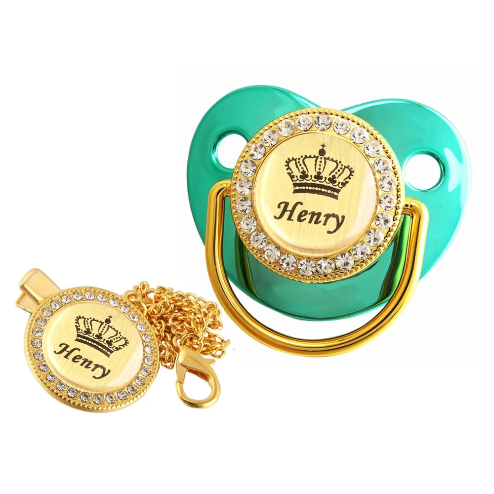 Customized Crown Name Baby Pacifier Dummy With Chain Clip 0-18 Months