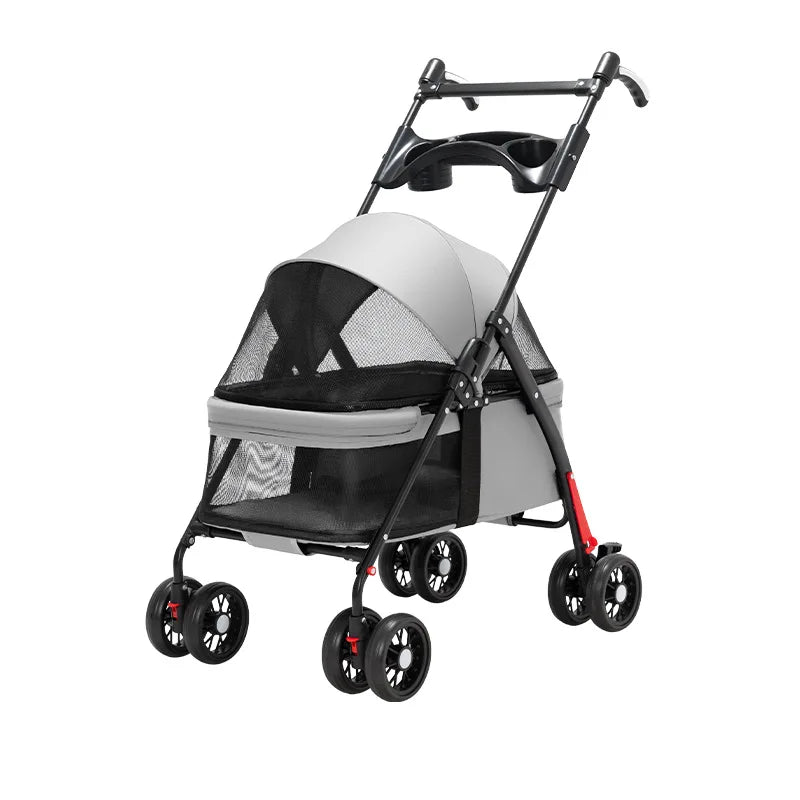 Pet Stroller for Small Dogs Foldable Lightweight Outdoor Travel Carrier with Breathable Mesh and Storage There Is A Dining Plate
