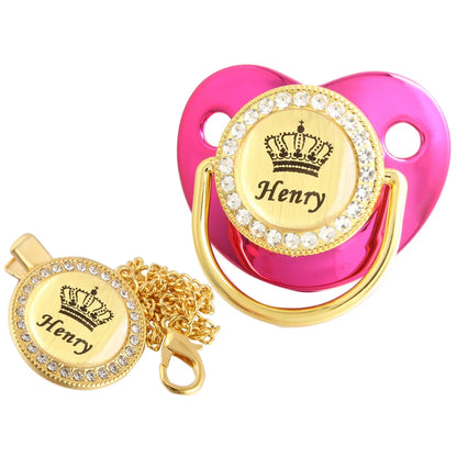 Customized Crown Name Baby Pacifier Dummy With Chain Clip 0-18 Months
