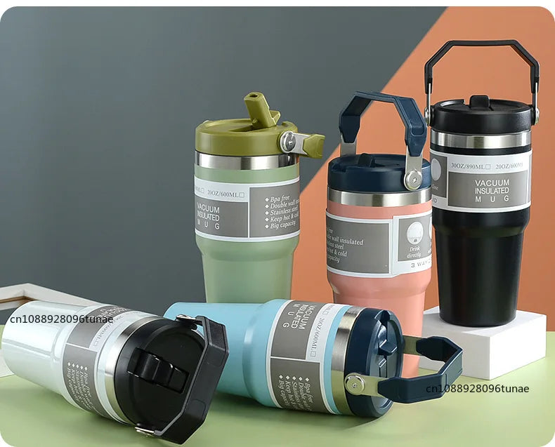 20oz/30oz Thermal Water Bottle With Straw Stainless Steel Car Coffee Mug Keeps Cold and Heat Thermal Mug Tumbler Vacuum Flasks