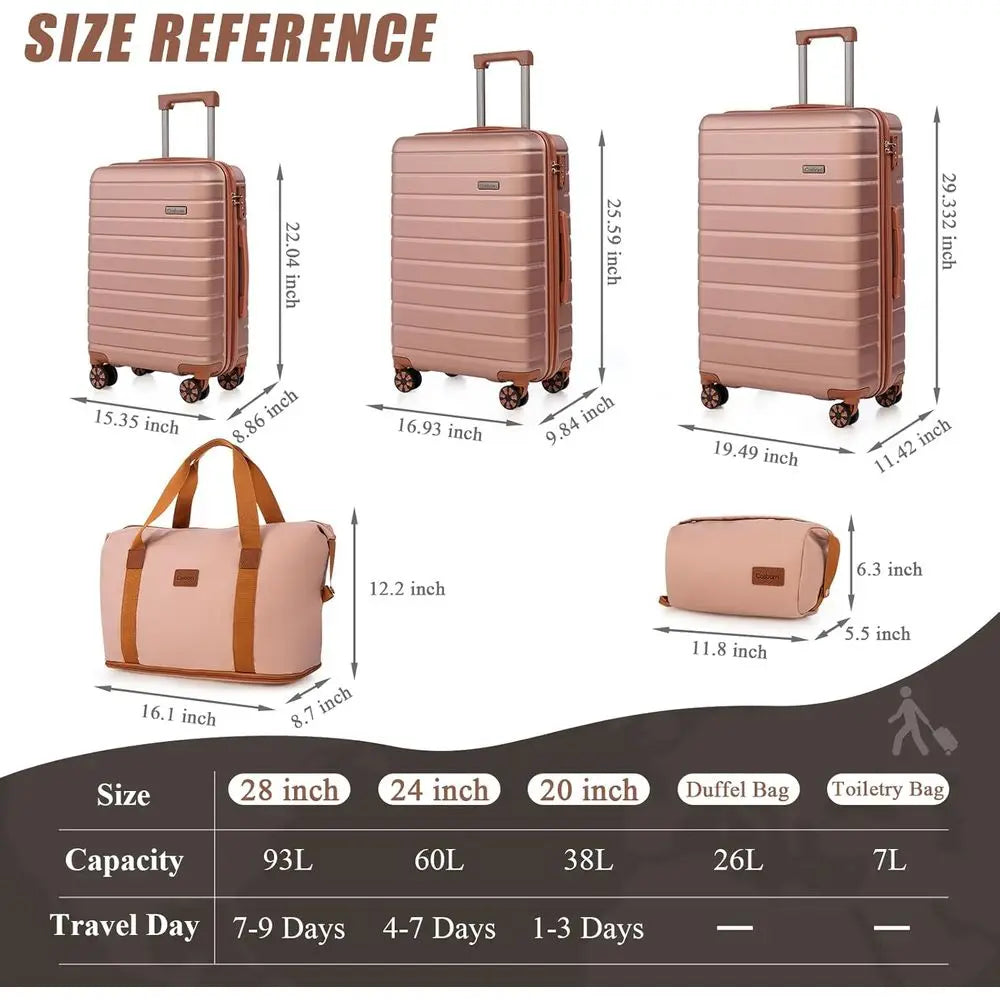 5-Piece Hardside ABS Spinner Luggage Set with TSA Lock, Waterproof and Lightweight for Men & Women