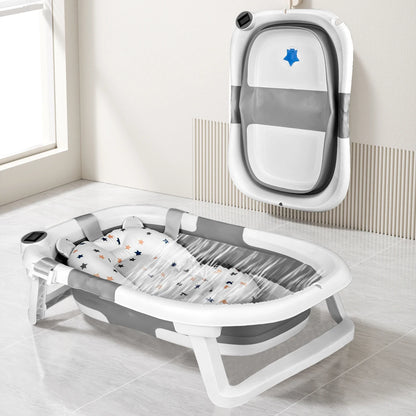 Foldable Baby Bathtub, Baby Bathtub With Soft Cushion And Thermometer, Portable Travel Baby Bathtub