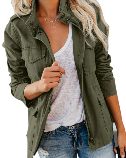 PinePear 2026 Spring Women Military Anorak Jackets Zip Up Snap Buttons Parka Safari Utility Coats Outwear with Pockets
