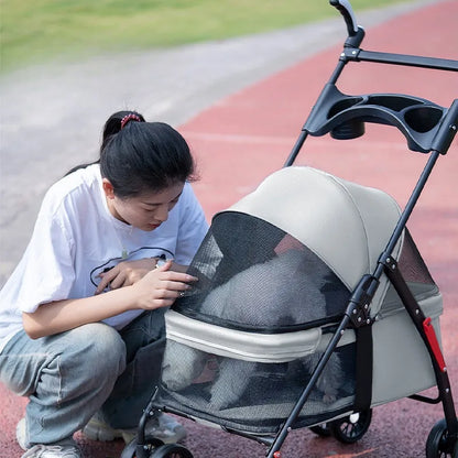Pet Stroller for Small Dogs Foldable Lightweight Outdoor Travel Carrier with Breathable Mesh and Storage There Is A Dining Plate