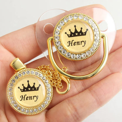 Customized Crown Name Baby Pacifier Dummy With Chain Clip 0-18 Months
