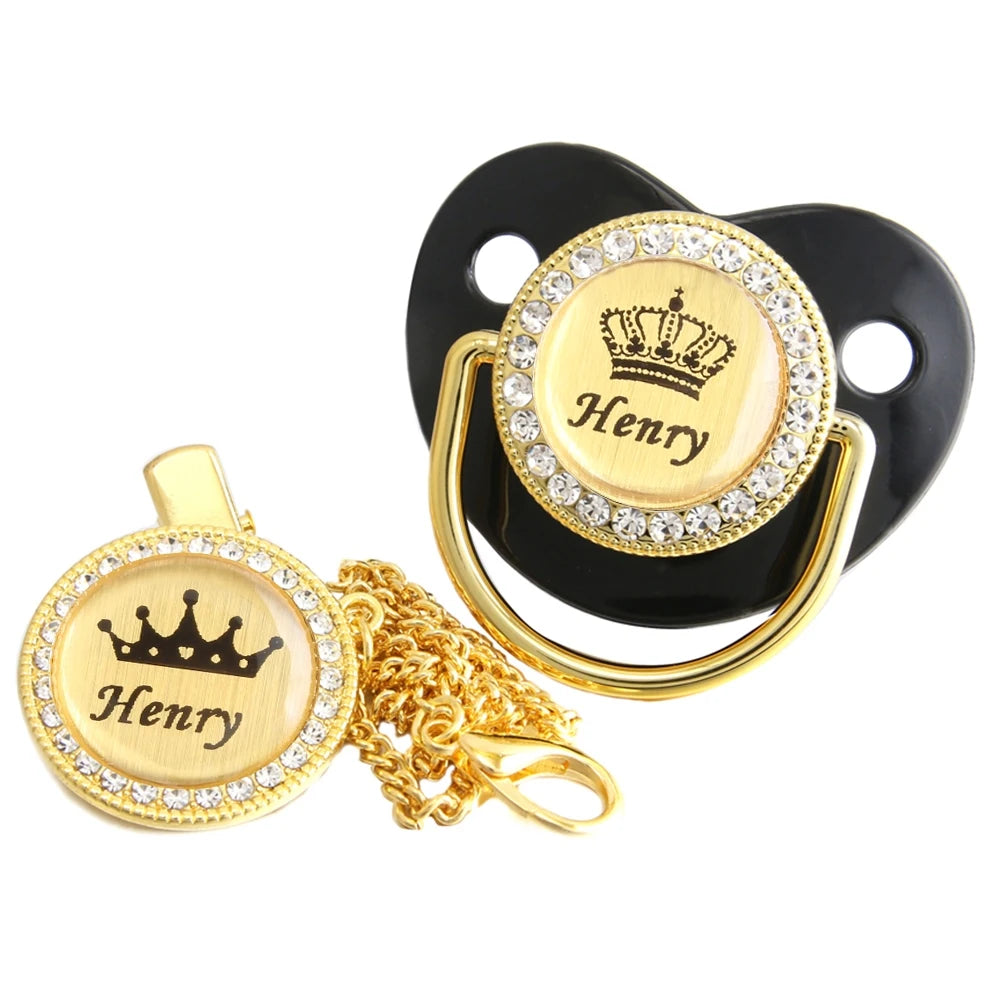 Customized Crown Name Baby Pacifier Dummy With Chain Clip 0-18 Months