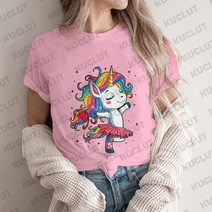 Unicorn Ballet T Shirt Women Dance Designer Anime Top Girl Graphic T Shirts Womens Funny Clothes Short Sleeve Clothing Dance Tee