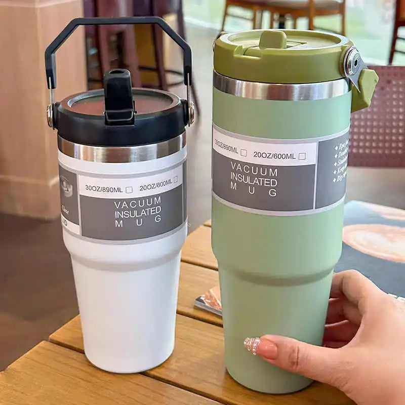 20oz/30oz Thermal Water Bottle With Straw Stainless Steel Car Coffee Mug Keeps Cold and Heat Thermal Mug Tumbler Vacuum Flasks