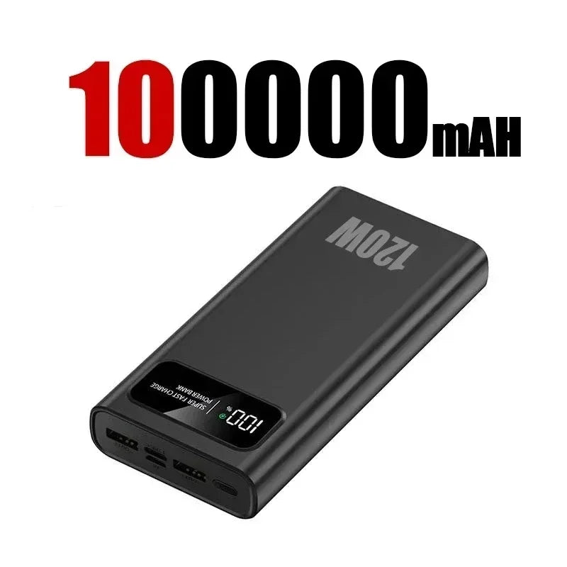 120W Fast Charging Powerbank Portable Digital Display 200000mAh Super Large Capacity External Battery For iPhone 16 Huawei MIJIA