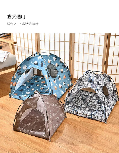Pet Dog Tent House Floral Print Enclosed Cat Tent Bed Indoor Folding Portable Comfortable Kitten Bed Kennel For Small Pets