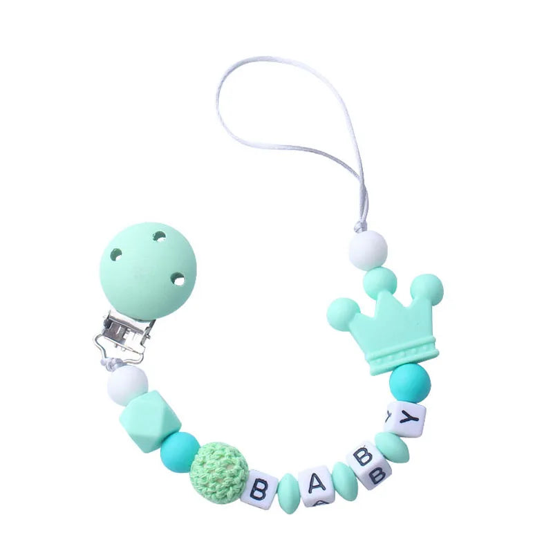 Handmade free personalized name silicone baby pacifier clip silicone crown koala pacifier chain holder baby safe teethin