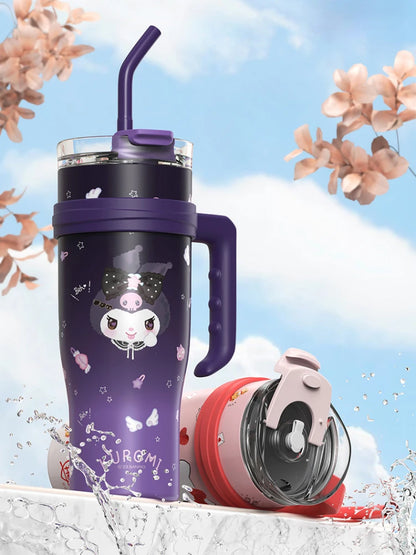 Sanrio Big Mac Insulated Cup 1200ml Vacuum Insulated Tumbler with Straw Cute Hello Kitty Kuromi Melody Thermos Hot and Cold