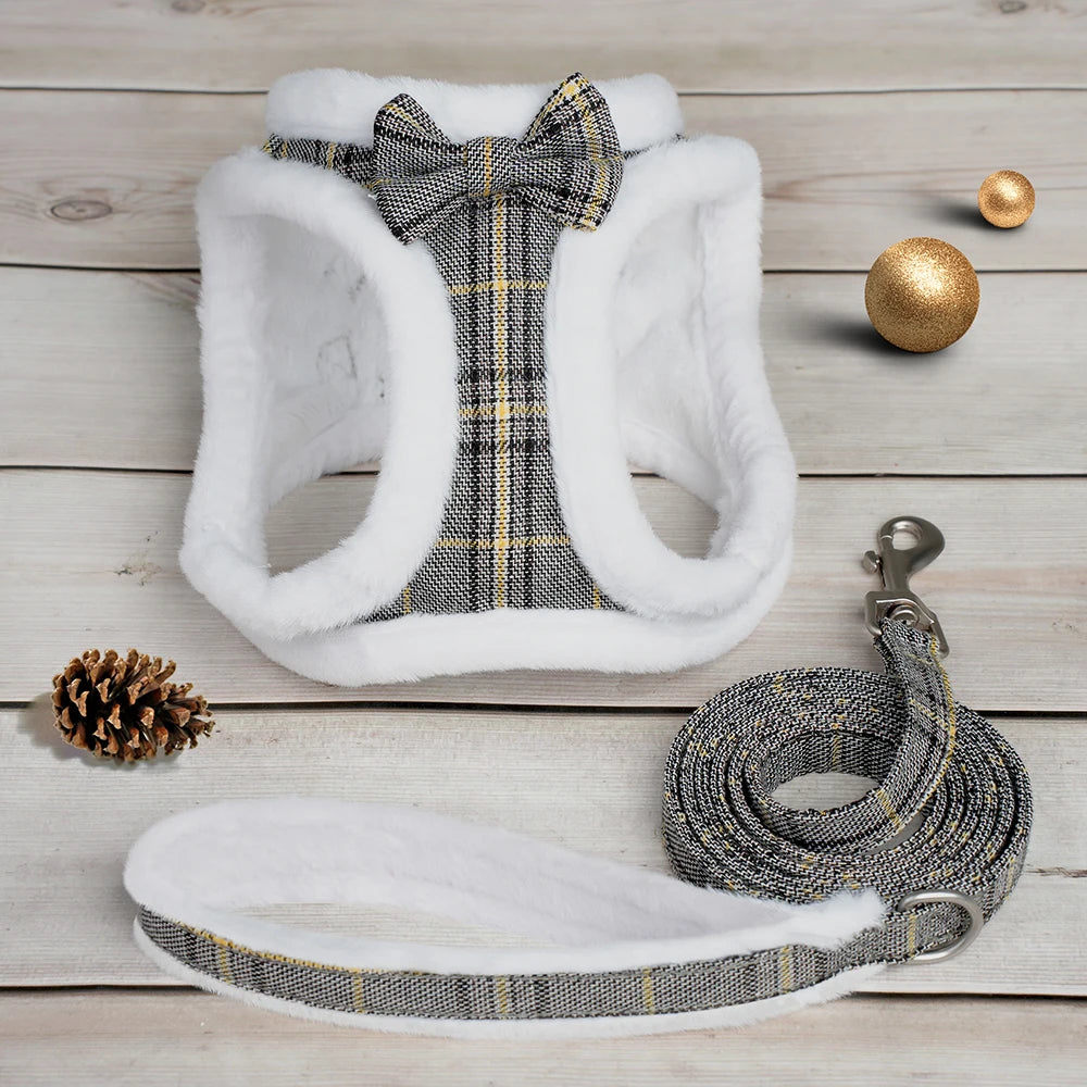 Winter Warm Pet Dog Harness Leash Set Soft Fur Padded Puppy Cat Harness Vest Thick Dogs Vest For Small Medium Dogs Chihuahua Pug