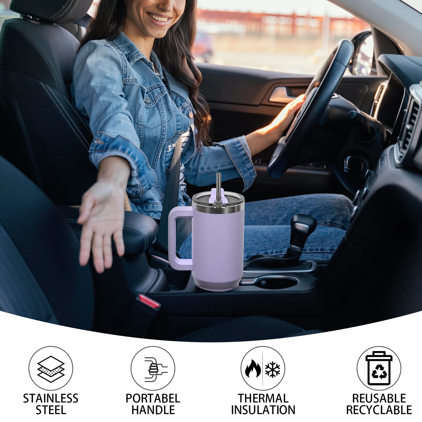 891/1182ml Insulated Mug With Handle And Straw Large Capacity 40oz Tumbler Stainless Steel Water Bottle Office Home Thermal Mug