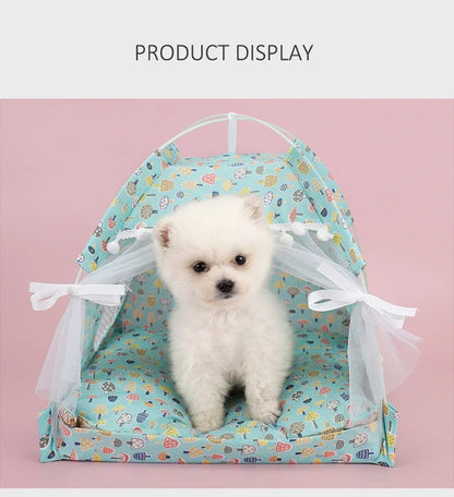 Pet Dog Tent House Floral Print Enclosed Cat Tent Bed Indoor Folding Portable Comfortable Kitten Bed Kennel For Small Pets