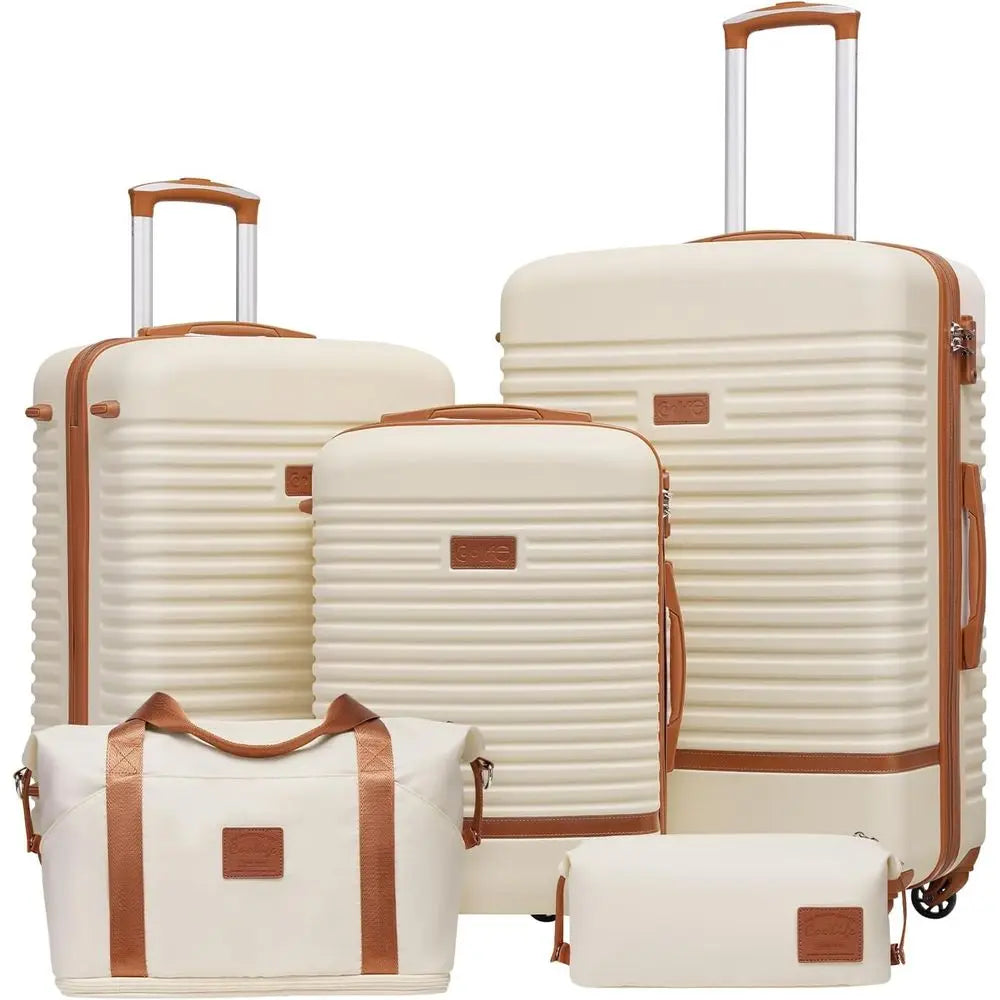 Lightweight 5-Piece White TSA-Lock Hardshell Spinner Luggage Set for Travel
