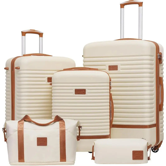 Lightweight 5-Piece White TSA-Lock Hardshell Spinner Luggage Set for Travel