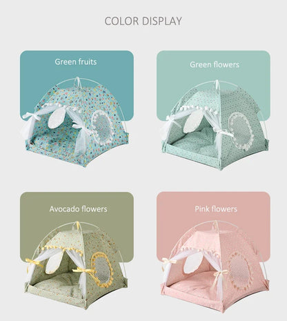 Pet Dog Tent House Floral Print Enclosed Cat Tent Bed Indoor Folding Portable Comfortable Kitten Bed Kennel For Small Pets