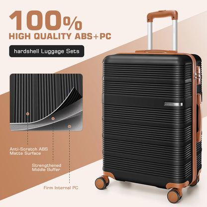 3pcs Luggage Lightweight Hardshell Luggage Set With TSA Lock 20"+24"+28" ABS+PC Spinner Suitcases Travel Case Silent 360° Wheels