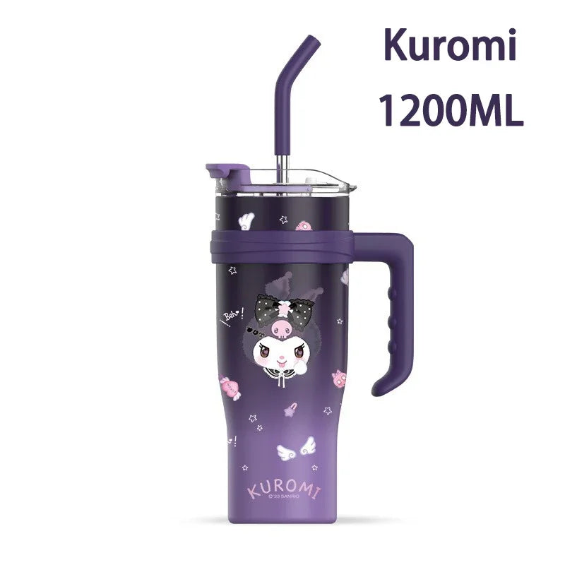 Sanrio Big Mac Insulated Cup 1200ml Vacuum Insulated Tumbler with Straw Cute Hello Kitty Kuromi Melody Thermos Hot and Cold