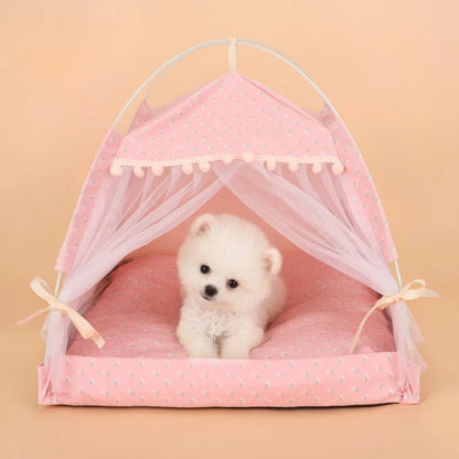 Pet Dog Tent House Floral Print Enclosed Cat Tent Bed Indoor Folding Portable Comfortable Kitten Bed Kennel For Small Pets