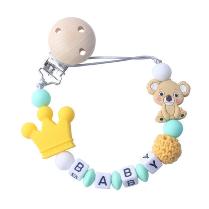 Handmade free personalized name silicone baby pacifier clip silicone crown koala pacifier chain holder baby safe teethin