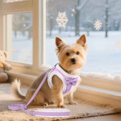 Winter Warm Pet Dog Harness Leash Set Soft Fur Padded Puppy Cat Harness Vest Thick Dogs Vest For Small Medium Dogs Chihuahua Pug
