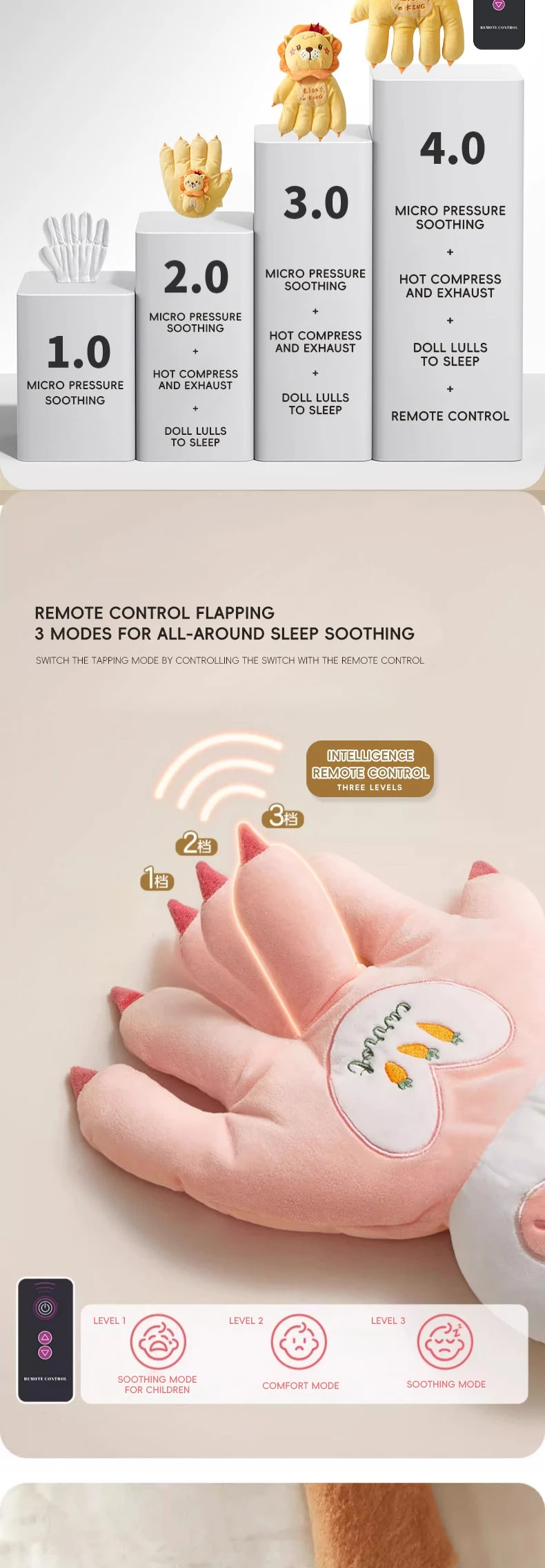 AIBEDILA Soothing Baby Sleep Aid Pillow Babies Soothing Palms Baby Sleep Aid Infant Calming Remote Control Hand Palms Toddler