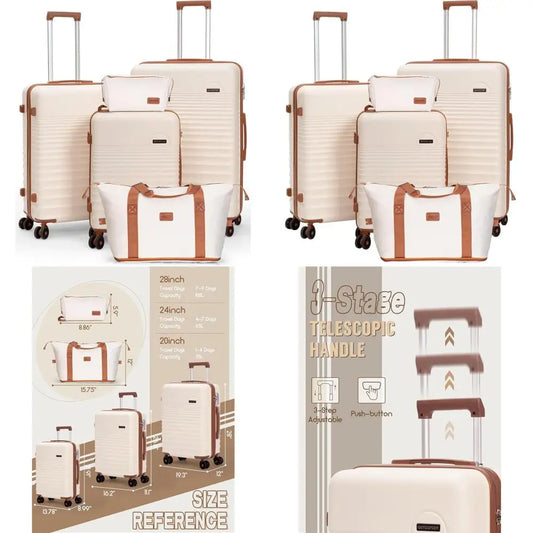 5-Piece Hardshell Luggage Set with Wheels, ABS Carry-On Suitcases, TSA Lock for Travel