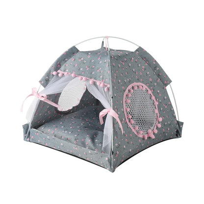Pet Dog Tent House Floral Print Enclosed Cat Tent Bed Indoor Folding Portable Comfortable Kitten Bed Kennel For Small Pets