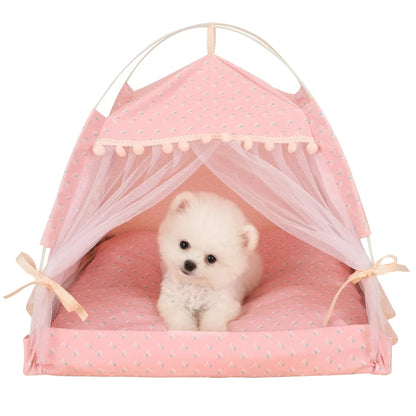 Pet Dog Tent House Floral Print Enclosed Cat Tent Bed Indoor Folding Portable Comfortable Kitten Bed Kennel For Small Pets