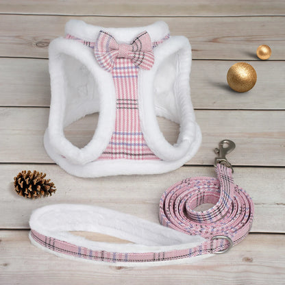 Winter Warm Pet Dog Harness Leash Set Soft Fur Padded Puppy Cat Harness Vest Thick Dogs Vest For Small Medium Dogs Chihuahua Pug