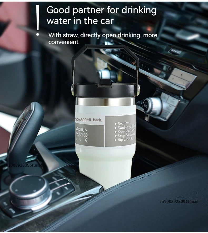 20oz/30oz Thermal Water Bottle With Straw Stainless Steel Car Coffee Mug Keeps Cold and Heat Thermal Mug Tumbler Vacuum Flasks
