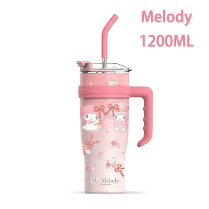 Sanrio Big Mac Insulated Cup 1200ml Vacuum Insulated Tumbler with Straw Cute Hello Kitty Kuromi Melody Thermos Hot and Cold