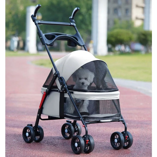 Pet Stroller for Small Dogs Foldable Lightweight Outdoor Travel Carrier with Breathable Mesh and Storage There Is A Dining Plate