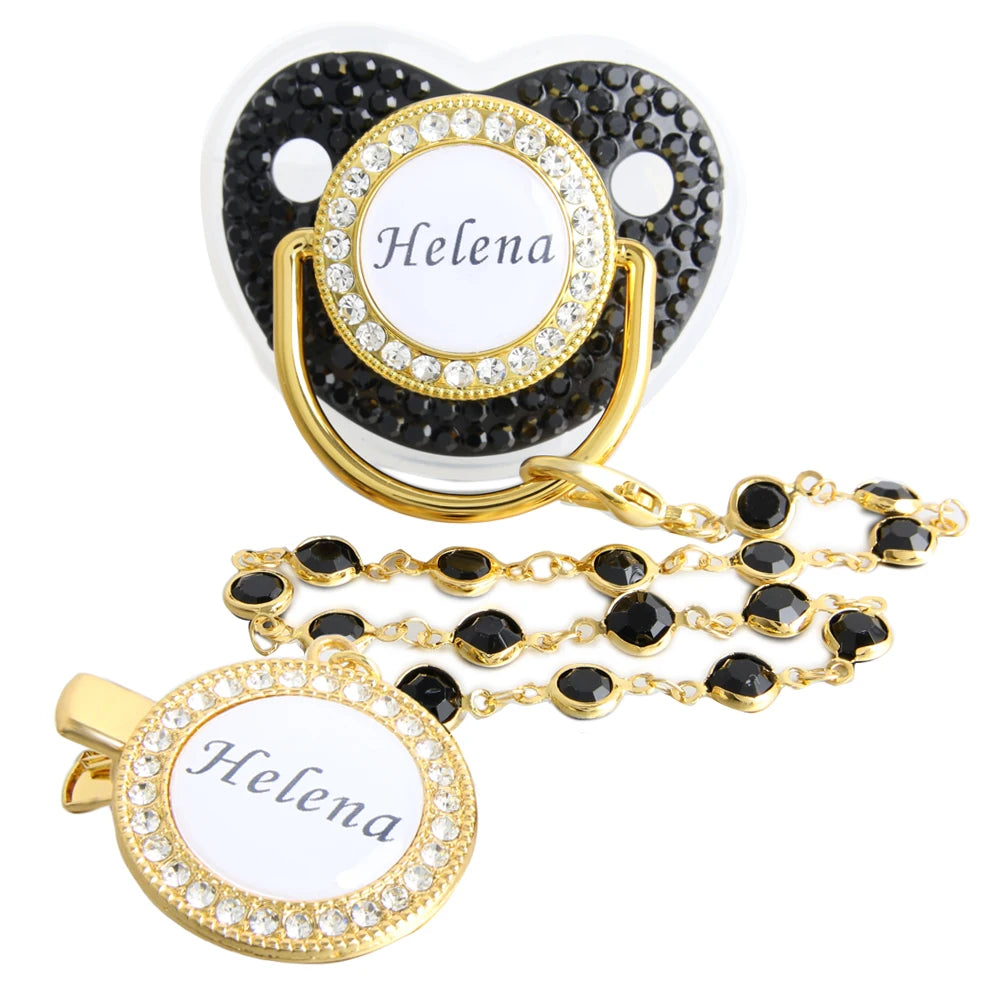 Customized Crown Name Baby Pacifier Dummy With Chain Clip 0-18 Months