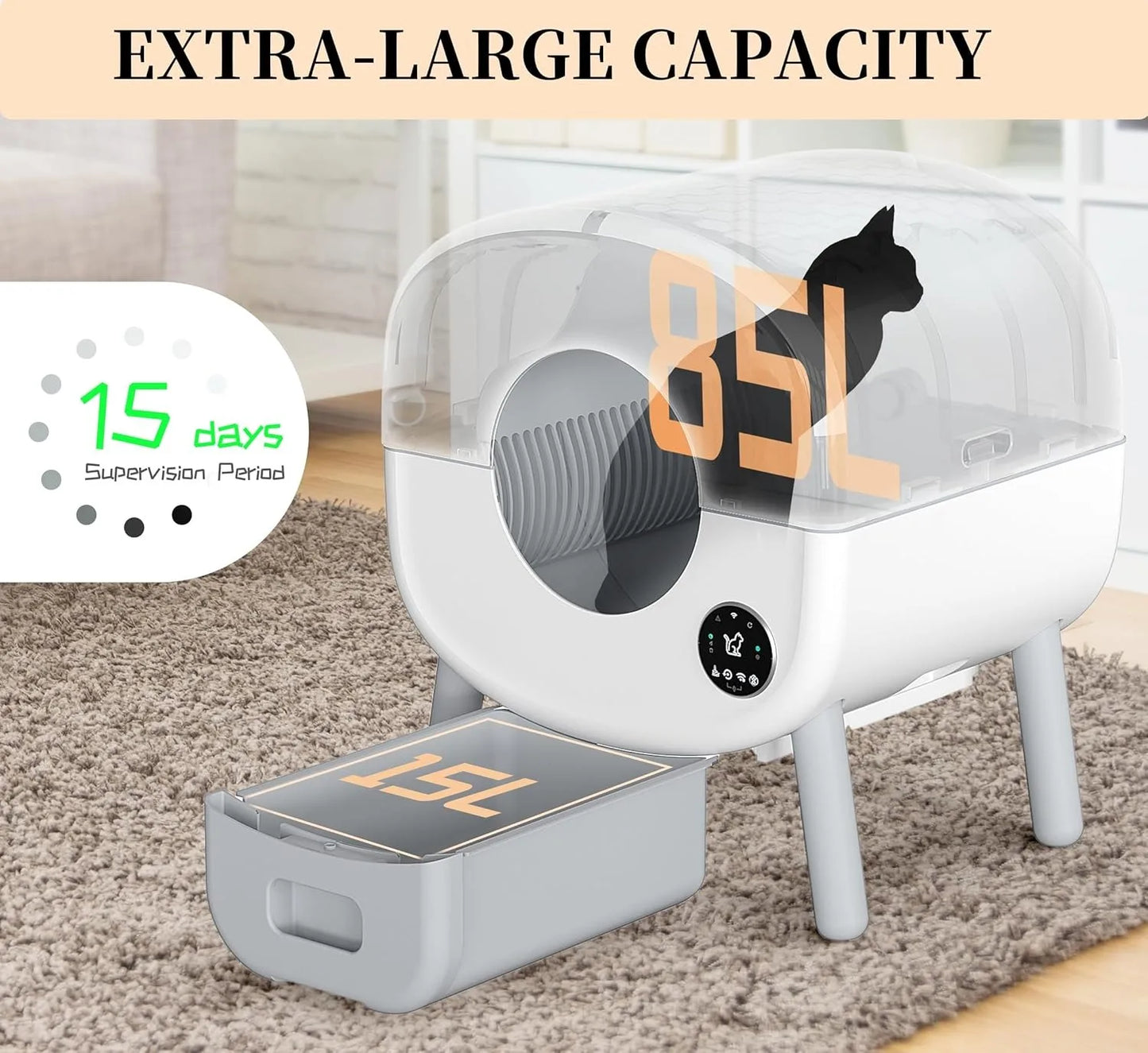 Extra Large Automatic Litter Box Self Cleaning for Multiple Cats, Odor-Free, App-Controlled, Ambient Light Waste Disposal