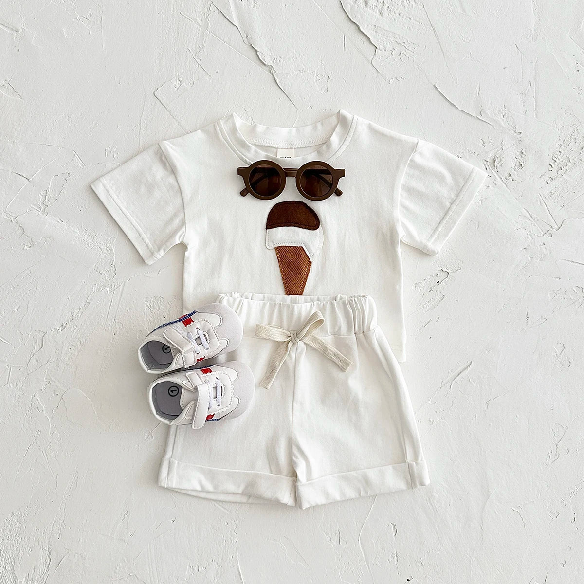 Baby Outfit Set for Newborns -Summer Ice Cream Print round Baby Outfit SeNeck T-shirt Sports Shorts 2PCS  Combo Unisex 0-3 Years